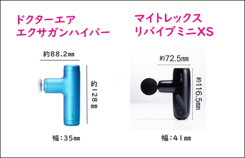 リバイブミニXSとドクターエアのエクサガンハイパー大きさ違い