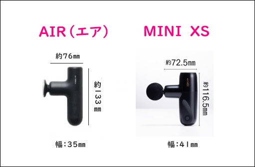 リバイブエアとミニXS大きさ比較