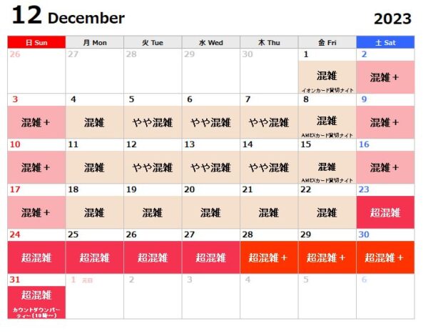202312月USj混雑予想