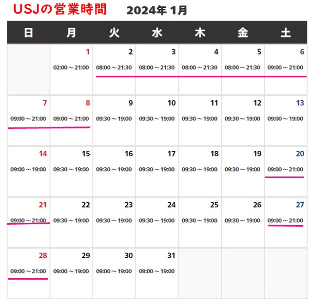 USJ営業時間2024年1月