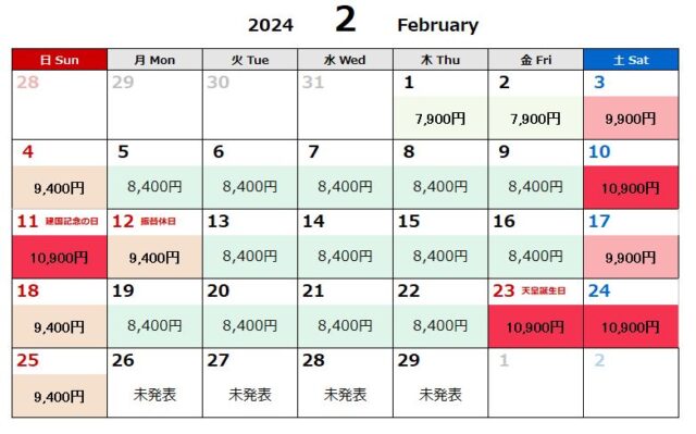 2024年2月ディズニーリ料金