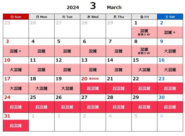 USJ2024年3月混雑カレンダー