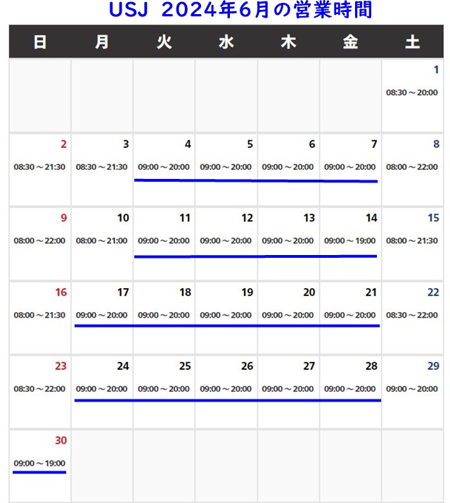 USJ6月2024年営業時間